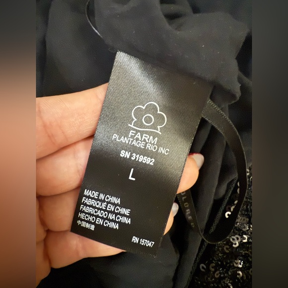 Farm Rio Black Sequin Straight Leg Pants -‎ L | Sparkle Chic Classy Night Out - Picture 10 of 13